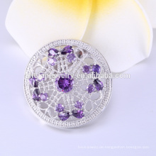 Heißer Verkauf lila Kristall Splitter plattiert Broschen für Frauen, Blume geformt Hochzeit Broschen Hersteller